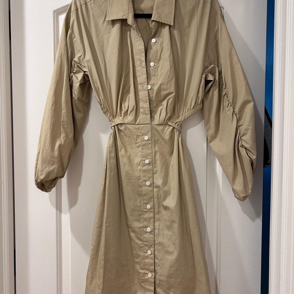 10 Crosby Derek Lam Tan Bishop Sleeve Dress